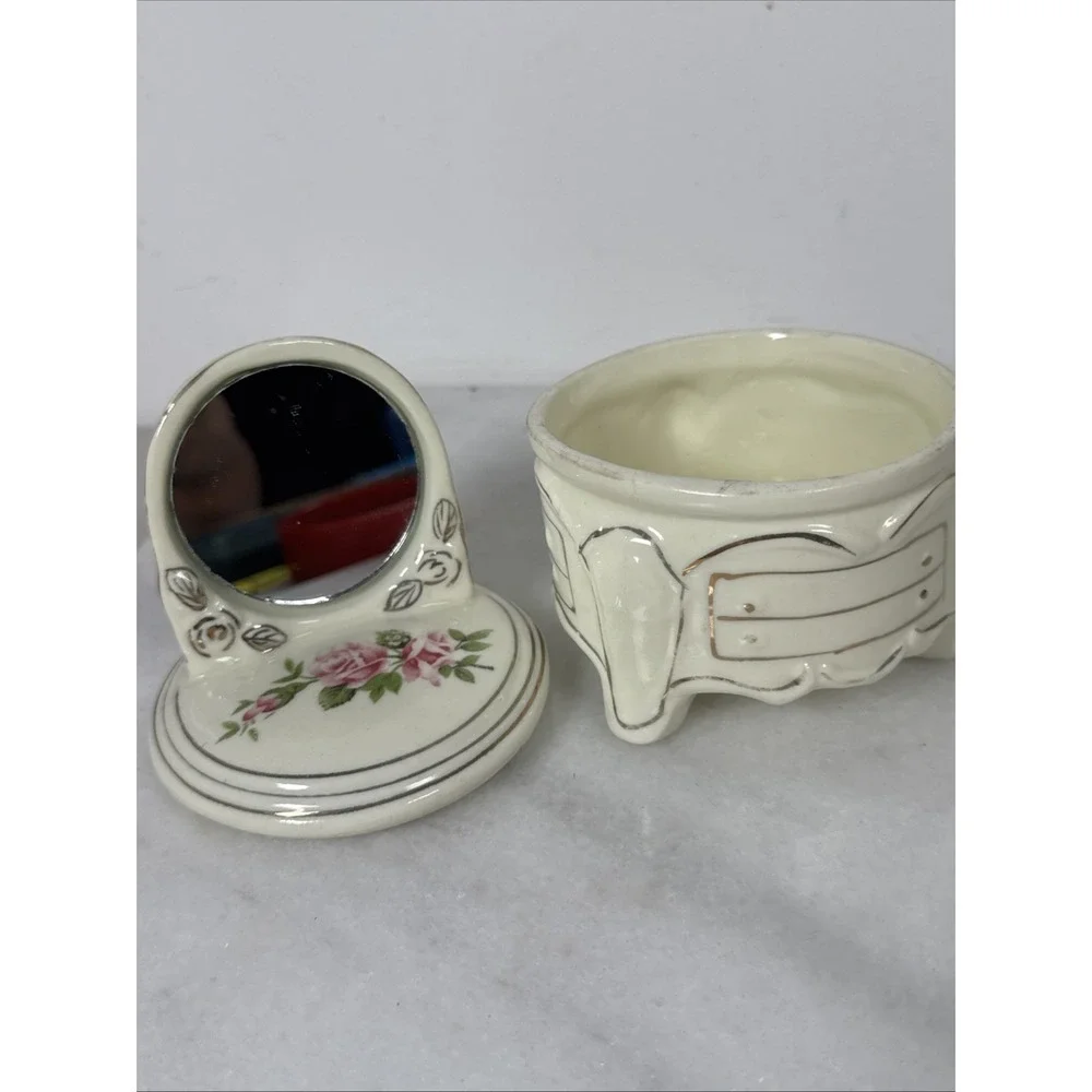 Vintage Porcelain Vanity Trinket Box with Mirror